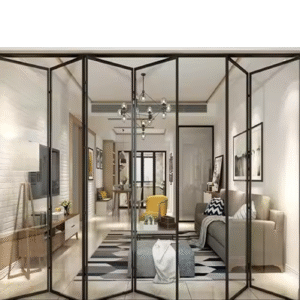 High quality control entrance aluminum double folding door balcony French front aluminum exterior glass folding patio door